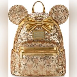 Minnie Mouse Gold Sequin Loungefly Mini Backpack